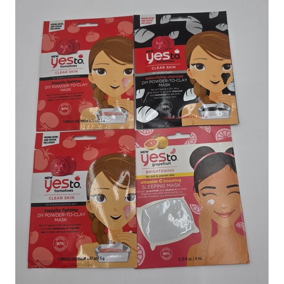 Yes To Other - Yes To Tomatoes & Grapefruit Face Mask Bundle 4 Pack DIY Clay & Sleeping Mask